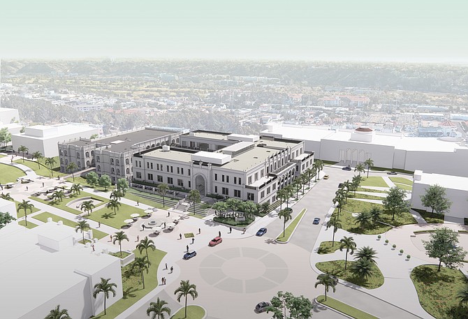 The University of San Diego will open a new business education center in 2022. Renderings courtesy of Delawie.