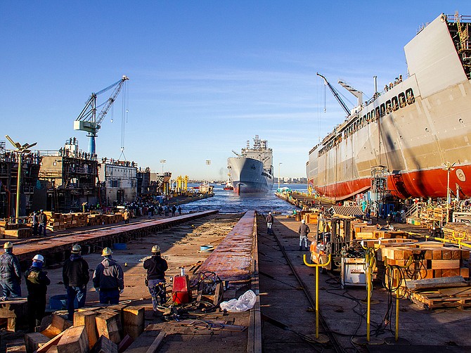 In January, General Dynamics NASSCO launched the future USNS John Lewis (T-AO 205), the first of six vessels in the John Lewis-class fleet oiler program designed to support the U.S. Navy. Photo Courtesy of General Dynamics NASSCO.