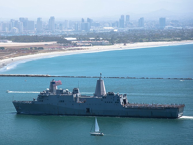 The amphibious transport dock ship USS San Diego returns to its namesake city on May 23 after a deployment. BAE Systems is scheduled to perform a variety of work on the ship in 2021 and 2022 under a recently awarded contract. Photo courtesy of U.S. Navy.