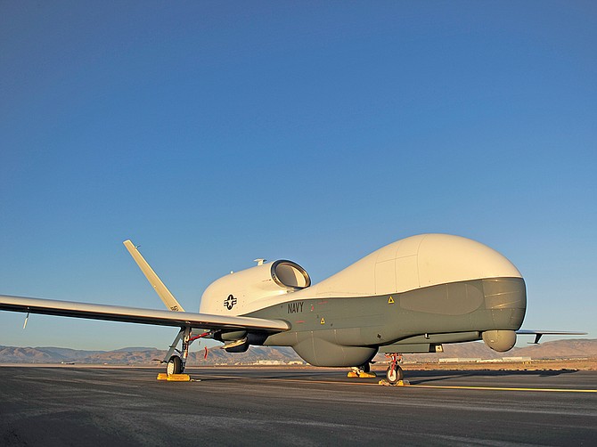 The RQ-4A Global Hawk Broad Area Maritime Surveillance – Demonstrator aircraft is a product of Northrop Grumman, and is still operating. It was the precursor to the Navy’s MQ-4C Triton. The programs are based in Rancho Bernardo. Photo courtesy of Northrop Grumman Corp.